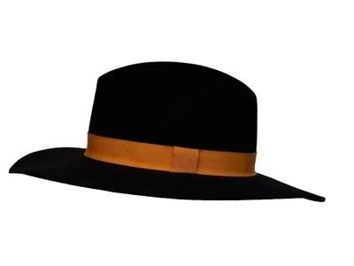 Goorin Bros Negro Fedora Fieltro Ala Ancha Lágrima Corona Naranja Banda Sombrero M Nuevo Foto 1 de 4