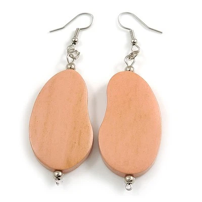 Lucky Beans Pastel Pink Painted Wooden Drop Earrings - 65mm Long - Image 1 of 4