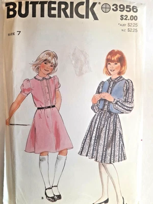 Butterick 3956 Dress Vest Sewing Pattern Girl 7 VTG Cut Knee Loose Fitting - Image 1 of 4