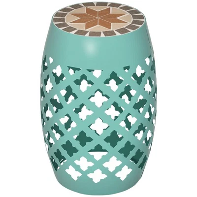 Mesa auxiliar de azulejos de mosaico azul 12,25 pulgadas redonda 18 pulgadas de alto capacidad 175 lb Foto 1 de 4