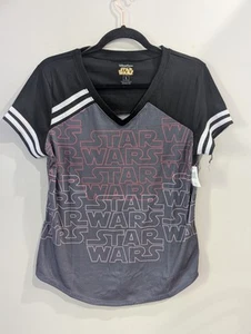 NWT Disney Parks Star Wars Logo AOP All Over Print V-Neck Juniors Women's Large - Picture 1 of 13