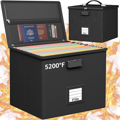 Fireproof File Storage Box with Lock, Waterproof Document Organizer with Handle - Image 1 of 4