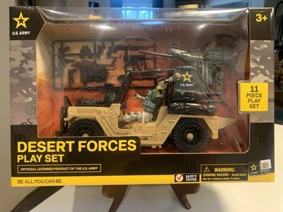 Vehículo Jeep 2 figuras de soldados posables con licencia oficial de las Fuerzas del Desierto del Ejército de los Estados Unidos Foto 1 de 4