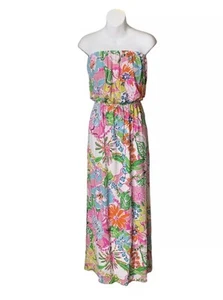Lilly Pulitzer for Target Large Floral Maxi Dress Nosey Posey Strapless XS Tie - Picture 1 of 19