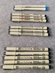 SAKURA / Pigma Micron Graphic Design Pens 13x Tested Brush 08, 01, 02, 03 - Picture 1 of 5