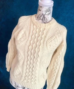 Vintage Handmade White/Cream Cable Knit Chunky Oversized Fisherman Sweater - Picture 1 of 5