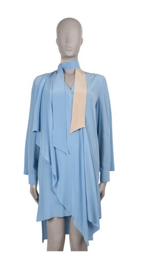 71864 Autentico FENDI Blu Chiaro Seta 2018 TIE NECK CREPE MINI ABITO 40 S