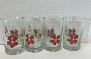 Corelle Pacific Bloom Crissa Juice Glasses Red Hibiscus Floral 4" Set of 4 VTG - Picture 1 of 7