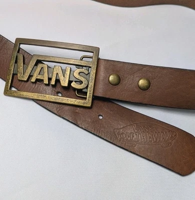 Vintage Vans otw Skater Metal Belt Buckle Vans Leather Belt Brown Embossed Logo - Image 1 of 4