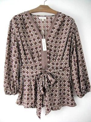 Top Max Studio Talla S Marrón Patrón Cuello en V Manga 3/4 Poli Elástico Tejido Foto 1 de 4