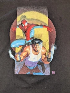 Vintage 2001 Marvel Spiderman & Wolverine T Shirt Black Graffiti Design Sz. L - Picture 1 of 5