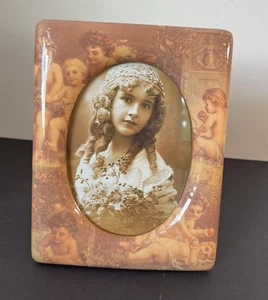 VTG Picture Frame 5x7 Oval Victorian Style Angels Cherubs Easel Back Free Ship - Picture 1 of 11