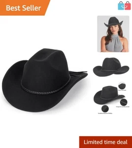 Unisex Classic Roll-Up Cowboy Hat with Adjustable Fit & Studded Band – Medium - Picture 1 of 9