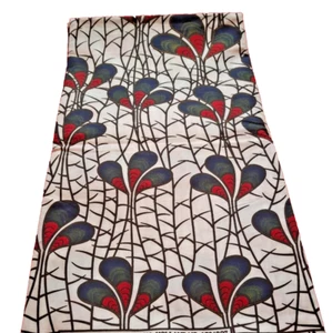 Afrikanischer Wachsdruck Stoff - Ankara Stoff - WEISS GRÜN ROT - 6 Yards - Bild 1 von 4