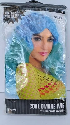  Peluca Completa Pelo Largo Ondulado Ombre Sintético Cosplay Azul Verde Sirena Foto 1 de 2