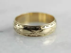 Forget Me Not Wedding Band with Geometric Accents - Picture 1 of 5