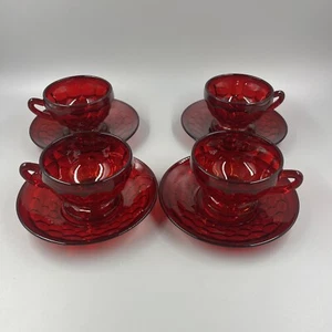 4 Fenton Ruby Red Amberina Glass Georgian Cup & Saucer Sets - Picture 1 of 12