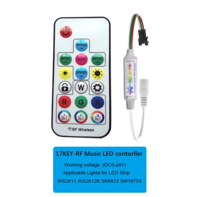 USB DC 17keys RGB Music LED contorller RF Remote For WS2811 WS2812 RGB led strip - Image 1 of 4