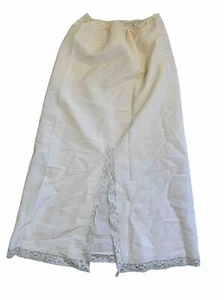 Vtg Off White Long Half Slip Slit on Side Lace Opera Nylon USA Sz Large - Picture 1 of 10