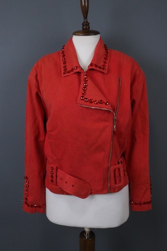 Giacca CHRISTIAN DIOR rossa lana viscosa manica lunga perline zip intera taglia 10