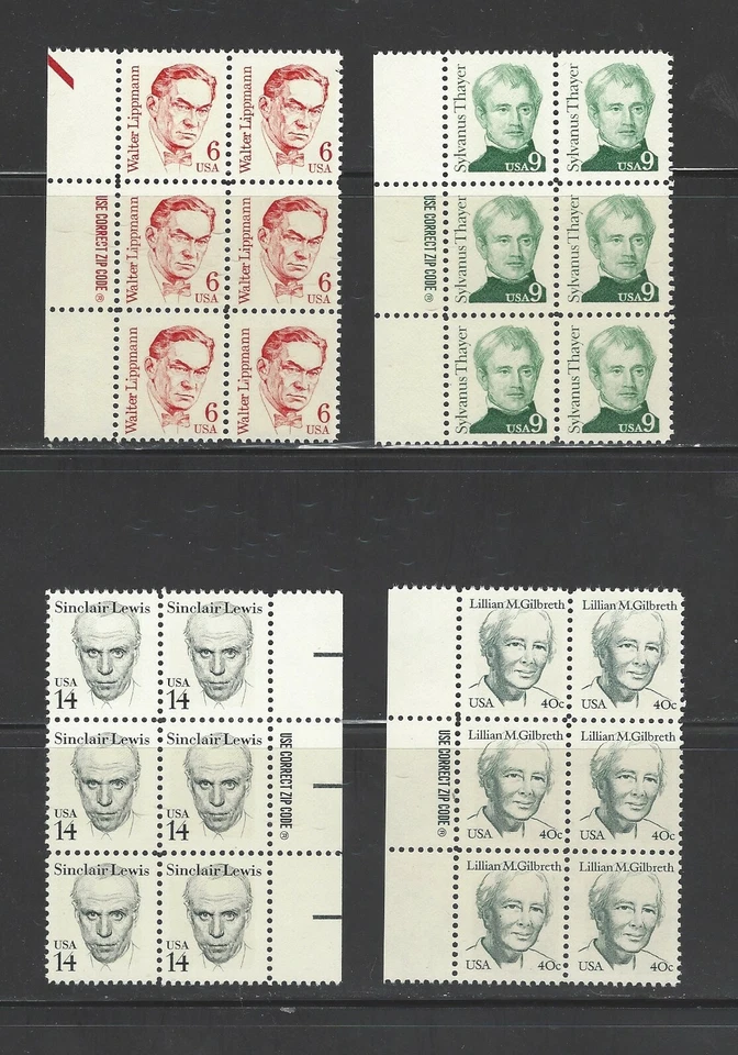 US, 1984-85, 6c, 9c, 14c, 40c, zip-blocks-of-6 - Image 1 of 1