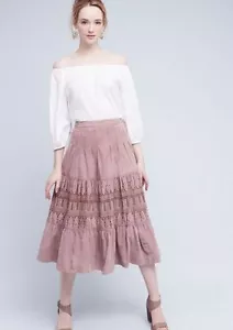 NWT Anthropologie Aldane Suede Midi Skirt, by Floreat - Mauve, size 4 - Picture 1 of 4