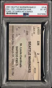Biglietto Ichiro Suzuki 1° GIOCO SEATTLE DEBUTTO 2001 Mariners 3/31 Stub PSA POP 1 - Foto 1 di 8