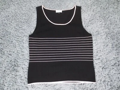 Tahari Arthur Levine Top Womens 12P Black Striped Silk Blend Knit Sweater Tank - Image 1 of 4