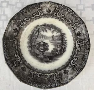 19th C. Staffordshire Black Transferware Washington Vase Plate Podmore Walker - Picture 1 of 24