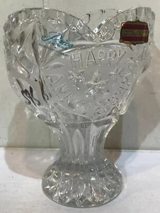 Price Creations West Germany Lead Crystal Hand Cut Happy Anniversary Cup Vase - Picture 1 of 12