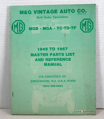 M&G Vintage Auto Co. 1945 a 1967 Master Parts lista y manual de referencia MG MGB Foto 1 de 4