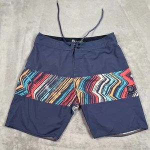 Volcom Board Shorts Mens 34 Waist Blue Geometric Faded Wash Mod Tech Quick Dry - Picture 1 of 10