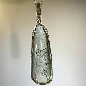 Colgante para collar - 'Edenita' (actinolita en) cuarzo - Plateado envuelto sanar... - Imagen 1 de 3