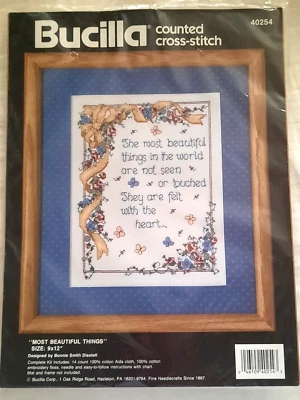 Most Beautiful Things - Poema - Kit de punto de cruz contado Bucilla - 9 x 12 - NUEVO Foto 1 de 4