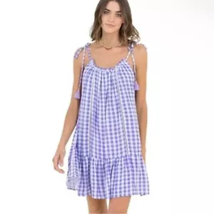 Maaji Anthropologie Magnolia Violet Checkered Ruffle Hem Dress Sz Medium - Picture 1 of 7