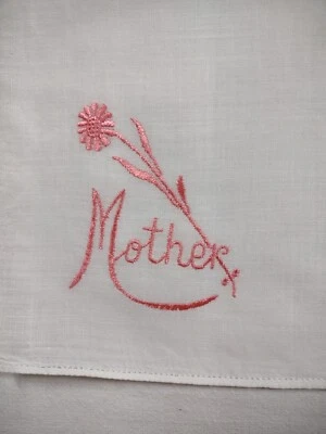 Vtg Hankie "Mother" Pink Script flower 10x11" (H298) - Image 1 of 2