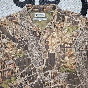 Columbia Camo Woodland Duck Hunting Button Up Short Sleeve Vented Shirt Lined Lr - Picture 1 of 8