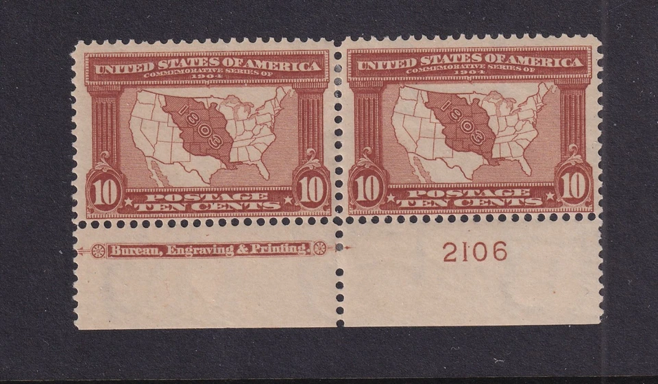 1904 Louisiana Purchase Sc 327 10c MHR OG plate number & imprint pair (TB - Image 1 of 2