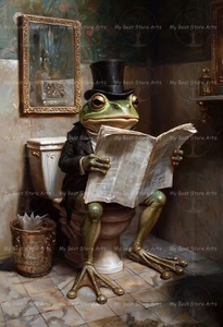 VIKTORIANISCHER FROSCH KUNSTDRUCK, Tier Kröte Toilette Poster, Badezimmer Gothic Dekor F371 - Bild 1 von 3