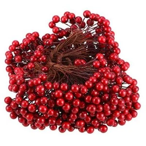 Artificial Holly Berries on Wire Stems, 250 Stems with 500 Pieces 8 Dark Red - Picture 1 of 8