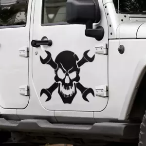Vinyl Decal skull with wrenches sticker car window bumper motorcycle wall - Bild 1 von 2