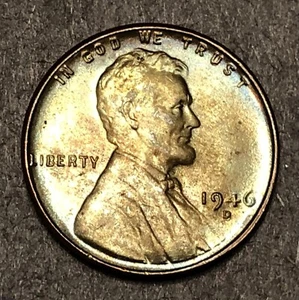 1946 D Lincoln Wheat Cent BU Uncirculated Multicolor Toning - Picture 1 of 2