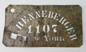 Antique 19thc Brass Stencil Henneberger 1107 New York Stencil Works Crate Sign - Picture 1 of 7