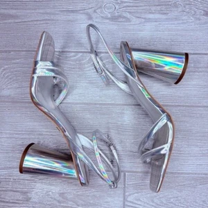Sam Edelman circus kia block heels sandals holographic silver strap shoes 11 - Picture 1 of 11