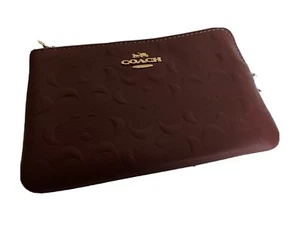 New W/tags Coach F67555 Corner Zip Leather Wristlet In Wine/Gold MSRP $98.00 - Picture 1 of 8