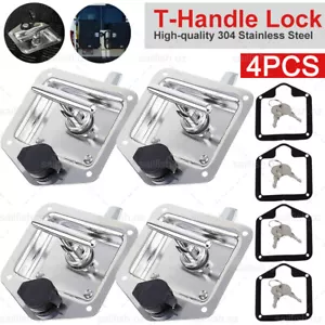 4X Folding T Handle Lock Latch Trailer Truck Camper Tool Box Stainless Steel Key - Picture 1 of 12