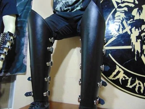LEATHER.PLAIN. SHIN GUARD.BLACK METAL. (MDLSG0118)........SATYRICON - Picture 1 of 10