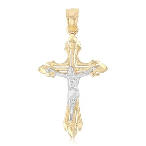 14K Gold Religious Crucifix with Jesus Cross Pendant for Necklace Chain - Picture 1 of 6