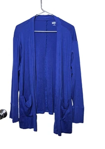 Lands End Open Cardigan 2X Blue Stretch Basics Layering Pockets Comfort Casual - Picture 1 of 16