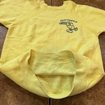 1960s Sweatshirt crewneck Flock 60s Yellow Short Sleeve Print VTG - Image 1 of 4